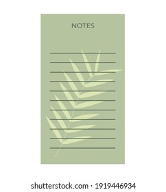 note sheet a green-colored notebook sheet with lines and a green leaf on a white background