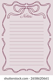 Papel De Hoja De Nota En Diseño De Vector De Marco Dibujado A Mano Caprichoso Retro Coquette