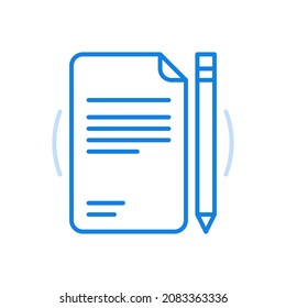 Note sheet vector line icon. Page with notes and near pencil. Paper for notes and notifications with reminders to do. Keeping hiking diary fascinating travel details. Fast business data entry.

