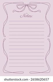 Note Sheet In Whimsical Coquette Outlined Hand Drawn Frame Vector Design