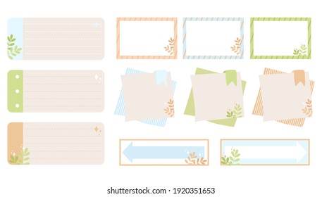 Note sheets, to do list, bookmarks, arrow pointers, spring plant branches, sparkles. Isolate on a white background. Vector, pastel colors, scalable to any size. For stickers, notebooks, albums, paper