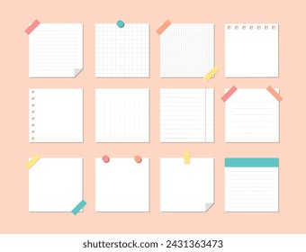 Note Sheets Sticky Collection. Stickers and Reminders for Office, Work or School Theme Design. Notepad Leaflet Collection.