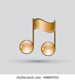 Note sing icon. Musical symbol. Golden note on gray background. Vector illustration