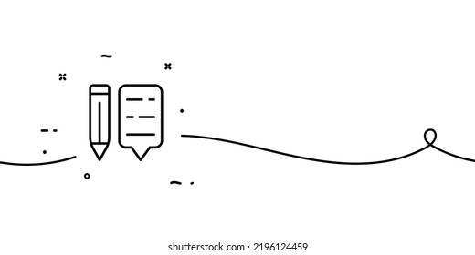 Note in speech bubble with pencil line icon. Write an article, review, feedback, to do list, planning, comment, reminder, personal diary, notice. Business concept. One line style. Vector line icon.