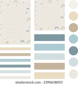 paquete de etiquetas de notas boho temporada azul beige skrapbook papel digital