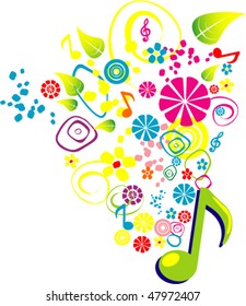 note is surrounded by flowers, leaves, circles, bright spots