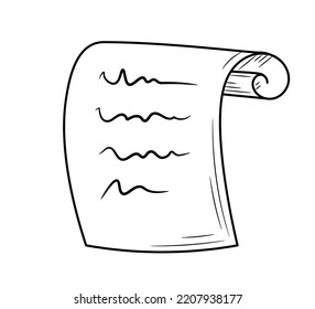 Note symbol with text. Line drawing simple black letter icon on paper sheet. Hand drawn in doodle style. Isolated vector illustration.
