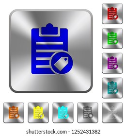 Note tagging engraved icons on rounded square glossy steel buttons