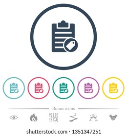 Note tagging flat color icons in round outlines. 6 bonus icons included.