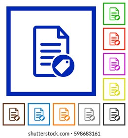 Note tagging flat color icons in square frames on white background