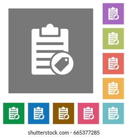 Note tagging flat icons on simple color square backgrounds