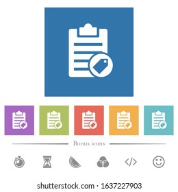 Note tagging flat white icons in square backgrounds. 6 bonus icons included.