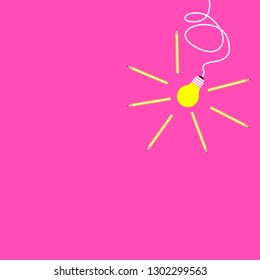 The note taking idea, which is represented by a yellow electric light bulb and a pencil on an pink background.