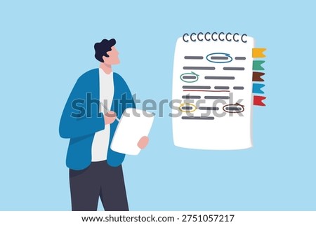Note taking lecture or meeting summary, conclusion, writing information, instruction or report, sketching or project memo notebook, businessman writing or note taking on digital tablet with notebooks.