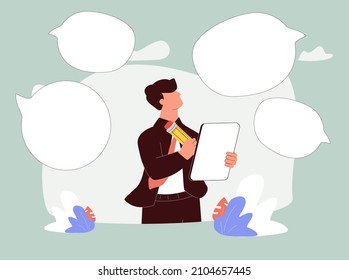 Note taking or minutes of meeting, conclusion or summary, education lecture or write important information concept, confidence businessman taking note in the meeting while listen to others information