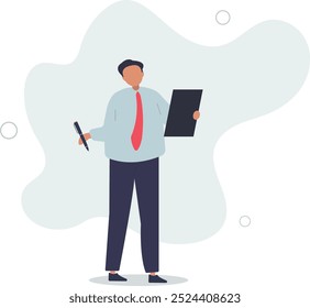 Tomada de notas ou atas de reunião, conclusão ou resumo, aula de educação ou escrever conceito de informação importante.design plano com as pessoas.