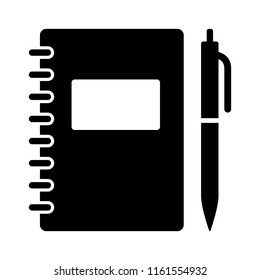 Note taking notebook or diary / journal with pen for writing flat vector icon for education apps and websites