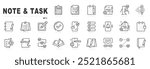 Note and task line icons. Checklist, document, notepad, list etc. Editable stroke. Set 2