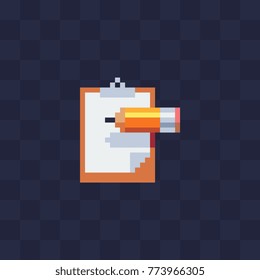 Note tasks application icon. Pixel art flat style. Design for websites and mobile apps. 8-bit. Isolated vector illustration. 