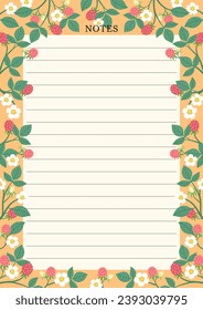 note template with vintage raspberry pattern