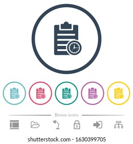 Note timer flat color icons in round outlines. 6 bonus icons included.