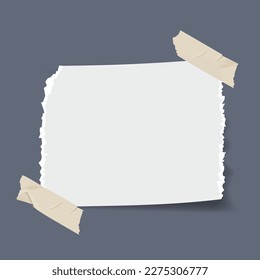 Note torn paper realistic vector illustration. Ripped paper with adhesive tape. Suitable for design element of note, information memo, and copy space for text and message.