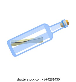 Note in transparent glass bottle with cork isolated illustration