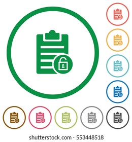 Note unlock flat color icons in round outlines on white background