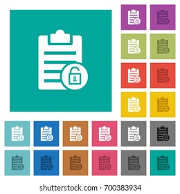 Note unlock multi colored flat icons on plain square backgrounds. Included white and darker icon variations for hover or active effects.