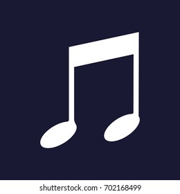 Note vector icon. Music icon symbol. Vector white icon on dark blue background.