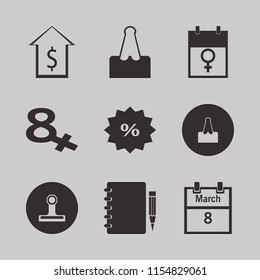note vector icons set. with paper clip, discount tag, notebook pencil and march calendar in set