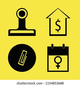 note vector icons set. with paper clip, march calendar and dollar in set
