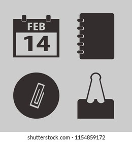 note vector icons set. with paper clip, calendar february and notebook in set