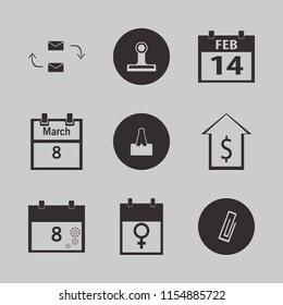 note vector icons set. with paper clip, dollar, calendar february and march calendar in set