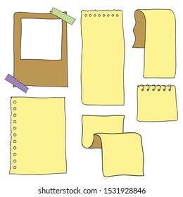 Note yellow paper bank list todo, reminder with sticker tape by hand drawing so cute with out line