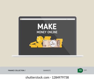 Notebook with 10 Saudi Arabia Riyal. Flat style vector illustration. Finance concept.
