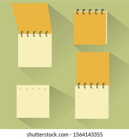 notebook 4 options flat design with long shadows with a spring yellow