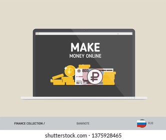 Notebook with 500 Russian Ruble banknote. Flat style vector illustration. Finance concept.