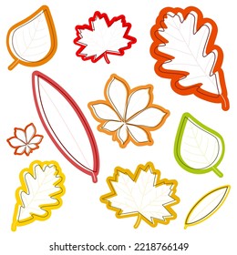 Notebook abels with autumn leaves. Different, colorful, invert,