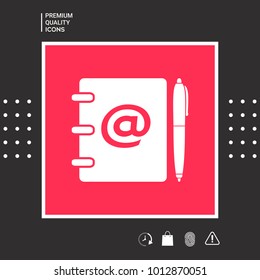 Notebook, address, phone book with email symbol and pen icon