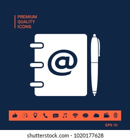 Notebook, address, phone book with email symbol and pen icon