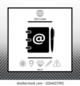 Notebook, address, phone book with email symbol and pen icon