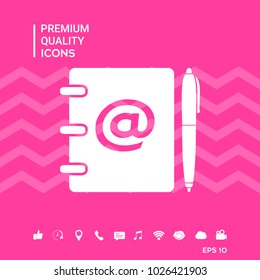Notebook, address, phone book with email symbol and pen icon