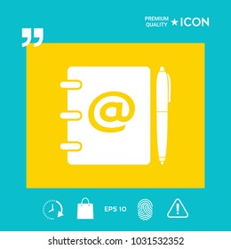 Notebook, address, phone book with email symbol and pen icon