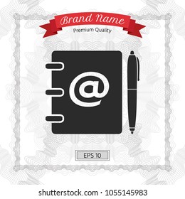Notebook, address, phone book with email symbol and pen icon