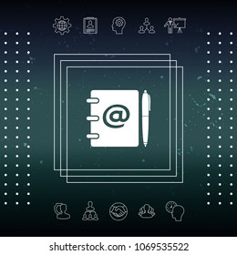 Notebook, address, phone book with email symbol and pen icon