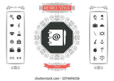 Notebook, address, phone book with email symbol and pen icon