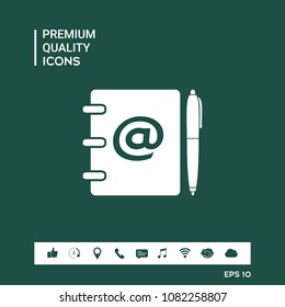 Notebook, address, phone book with email symbol and pen icon