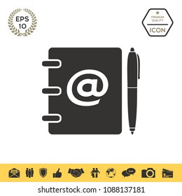 Notebook, address, phone book with email symbol and pen icon
