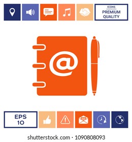 Notebook, address, phone book with email symbol and pen icon